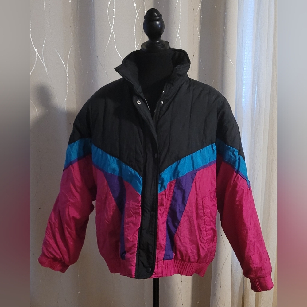 VTG 90s Westside Connection Colorblock Puffer Jacket Pink Blue Black Size Medium